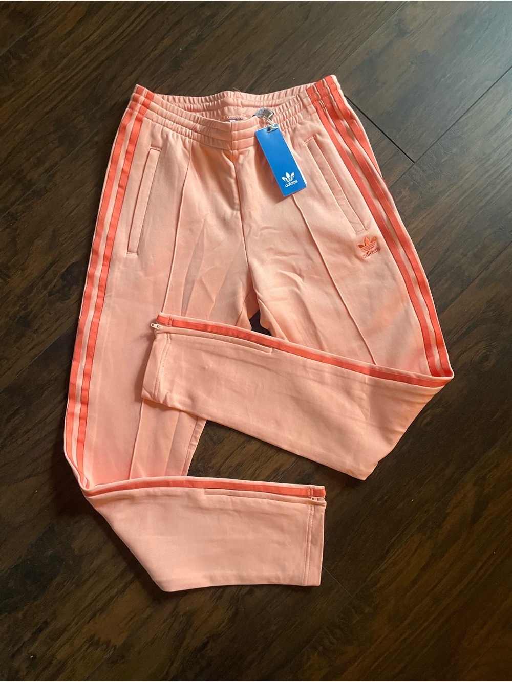 Adidas Peach Joggers with Coral Stripes